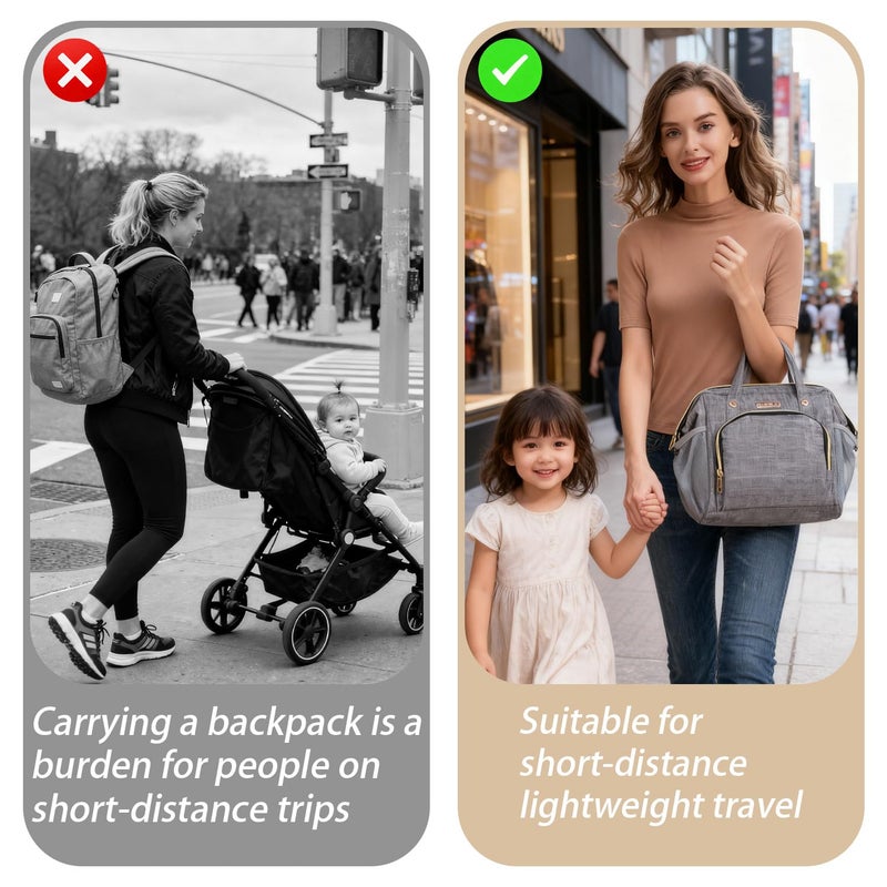 FHELAD 5 in 1 Small Diaper Bag Backpack, Diaper Bag Tote with Insulated Pockets (Gray) | 5 in 1 Diaper Bag, Short Trips & Daily - Image 2